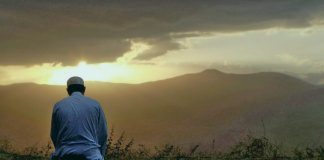 Мужчина совершает намаз в поле